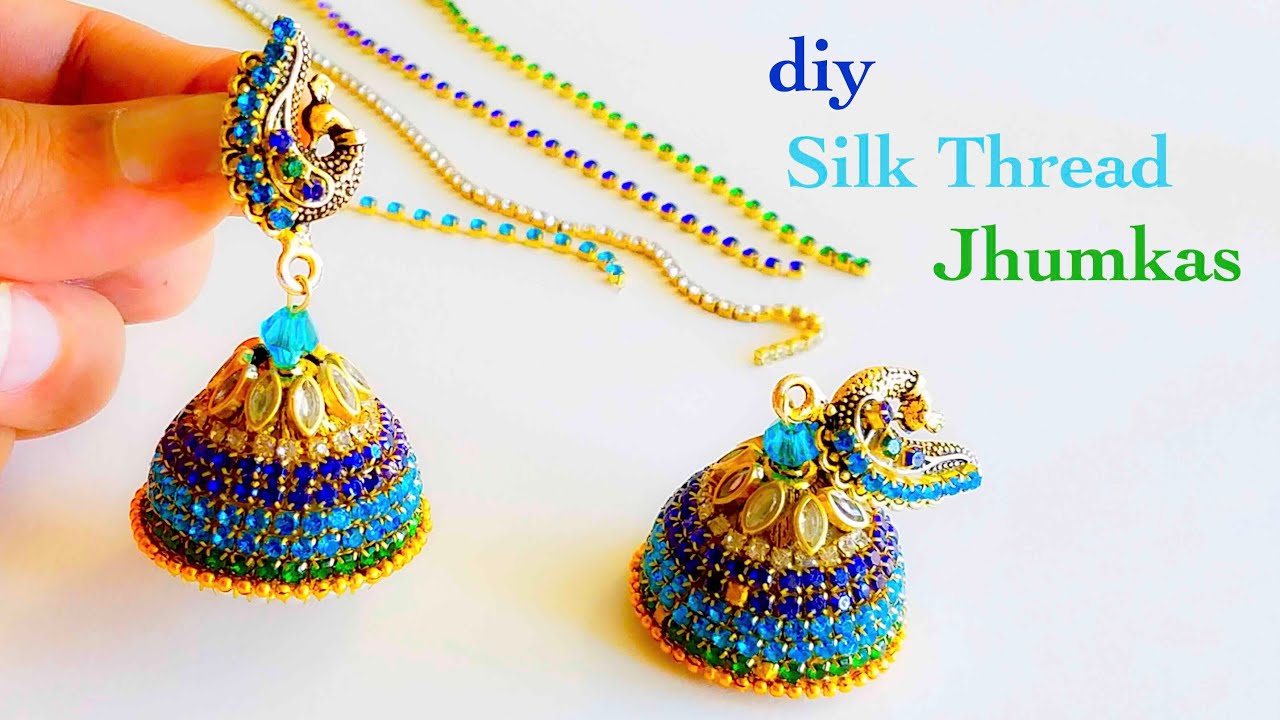 How To Make Silk Thread Designer Jhumkas||Making Silk Thread Jhumkas with Stone chains