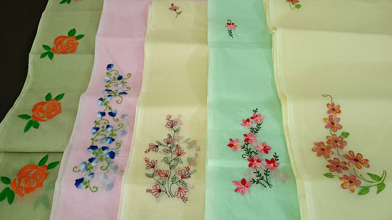 Different Shades of Organdy Saree for daily wear | Hand Embroidery Designer Sarees Part 2