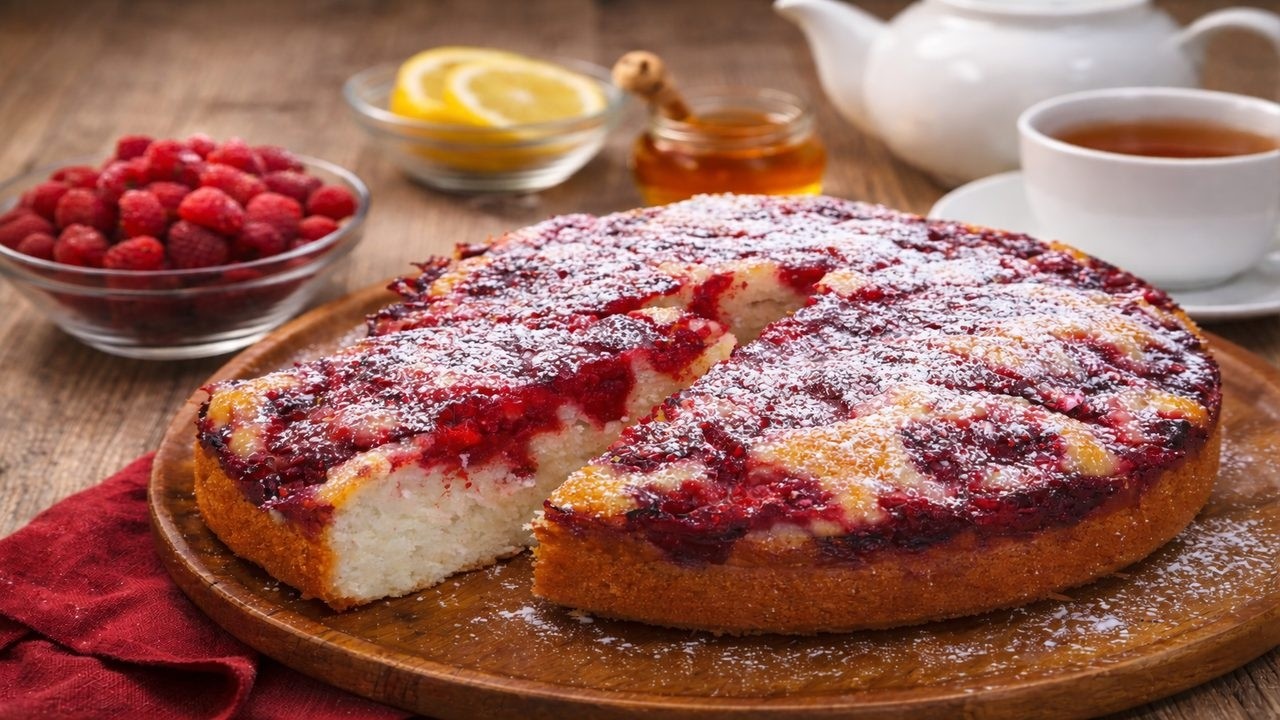 Нежный пирог с малиной за 5 минут! Подходит и свежая, и замороженная ягода 🍰