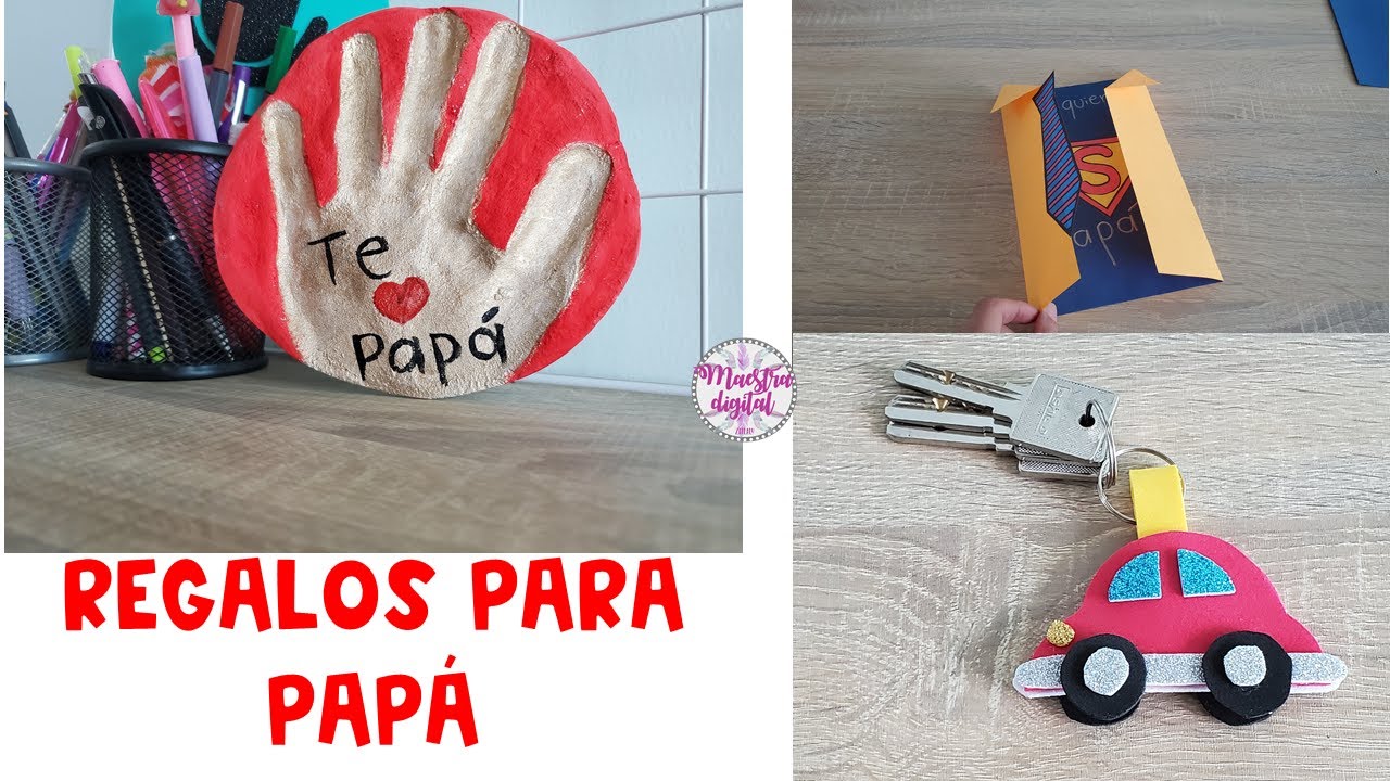 Regalos para papá/ Huella de mano en yeso / Tarjeta Superman / Llavero