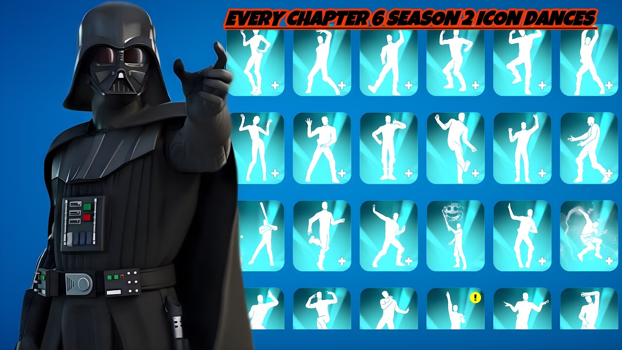 Every Chapter 6 Season 2 Icon Series Dances & Emotes in fortnite with Darth Vader Skin