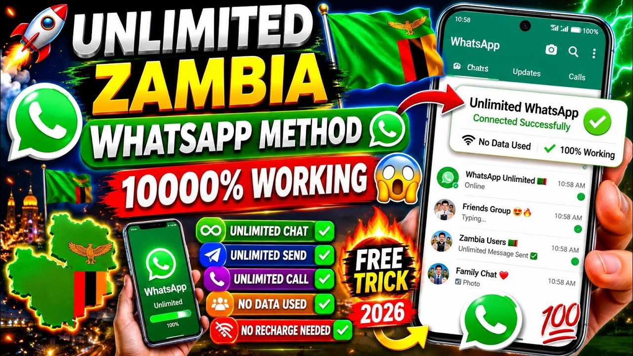 🔥 UNLIMITED ZAMBIA WHATSAPP METHOD 🇿🇲 | 10000% WORKING 😱 Free Trick 2026