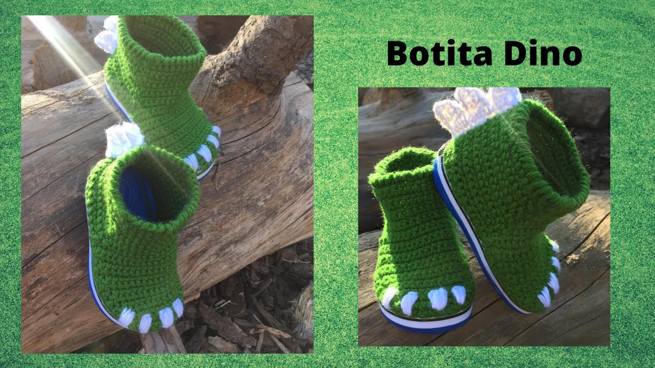 😃Botita tejida en crochet con suela - Modelo Dino🦖