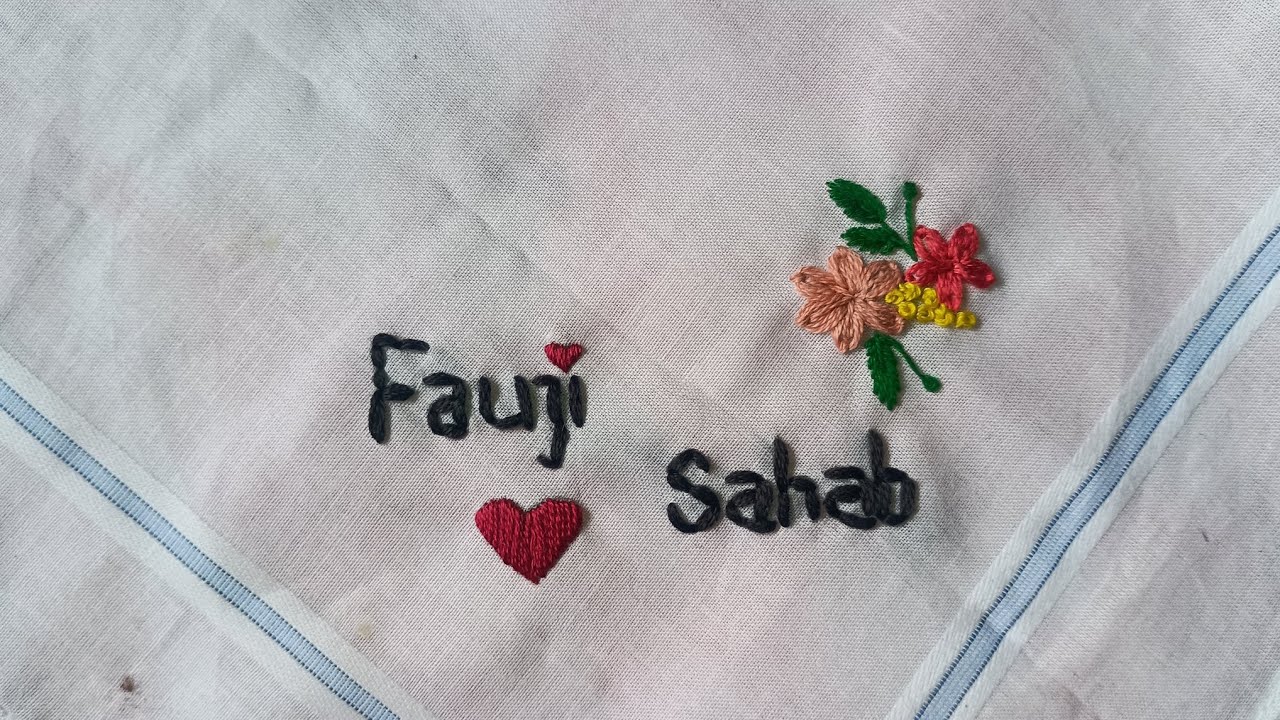 Hand embroidery on handkerchief (fauji sahab) #crocheting #handembroidery #hanky #embroiderydesigns 