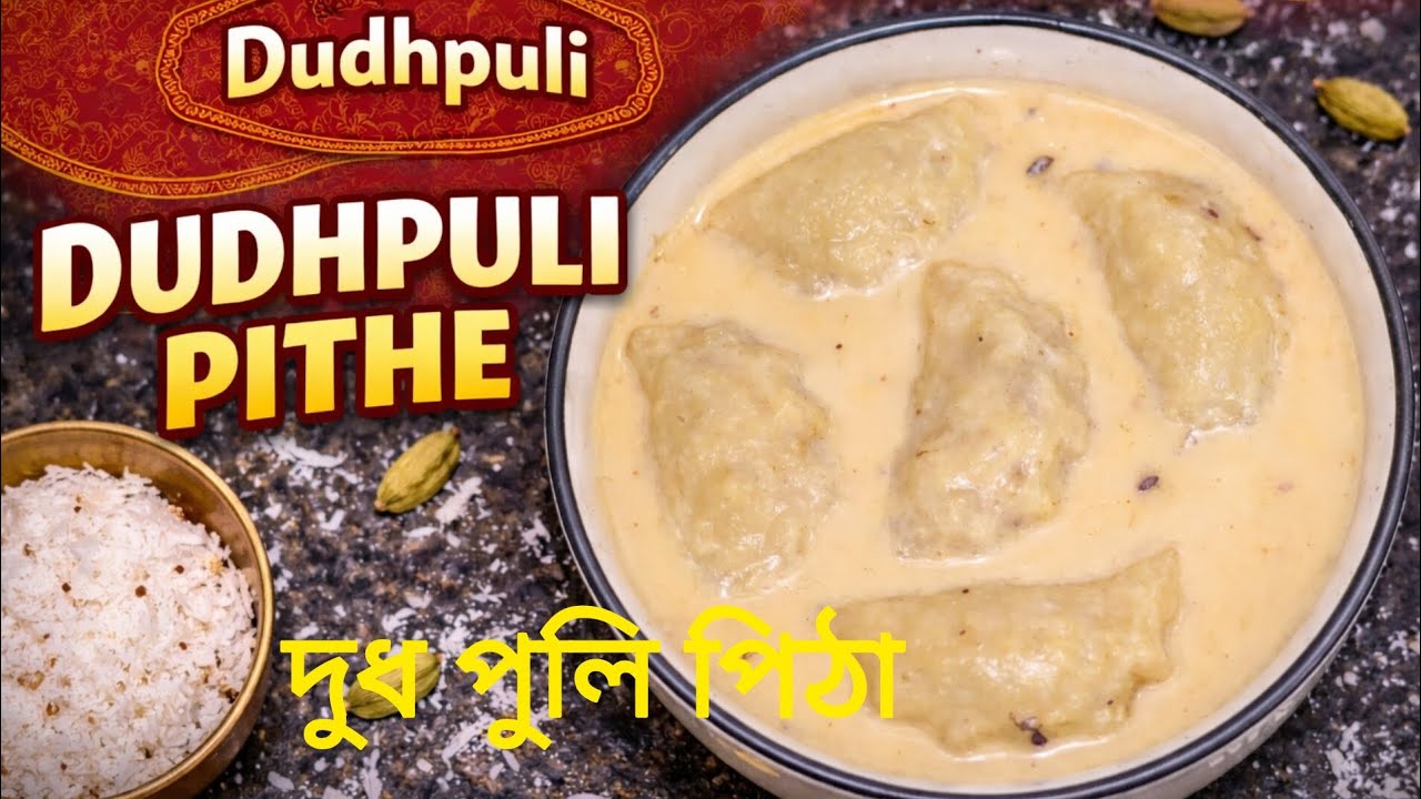 Dudhpuli pitha/sweet rice dumplings recipe with coconut & patali gur/dates jaggery বাঙ্গালী দুধ পুলি