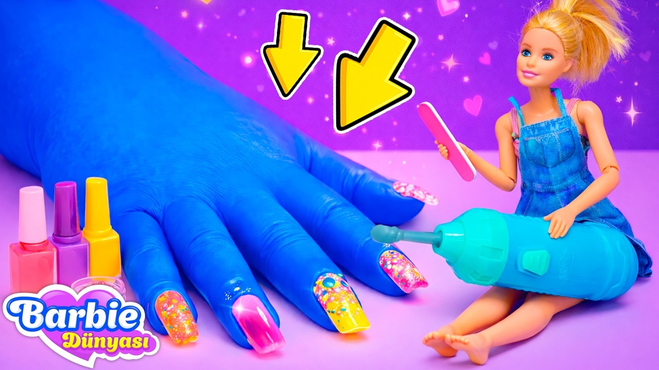 Barbie'nin oje sanatı macerası: nail art kursuna gidiyor, tasarımlar yapıyor! Çocuklar için.