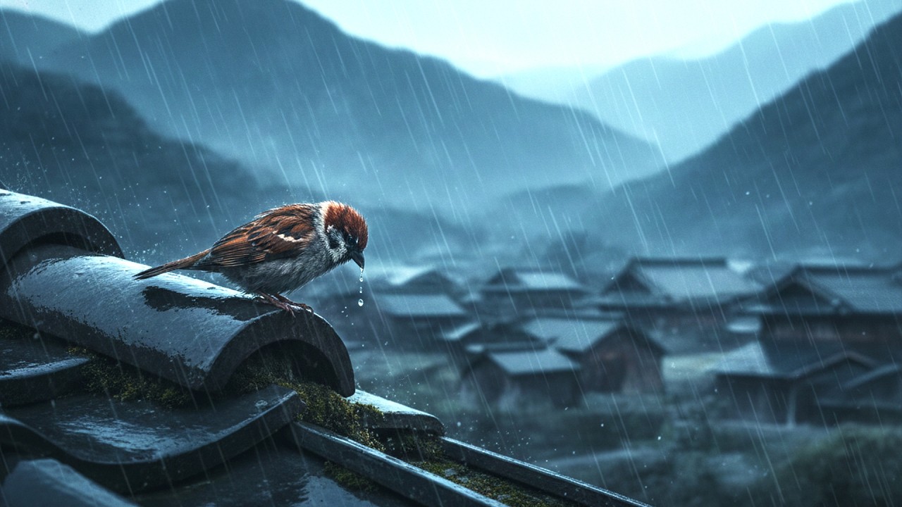 Lonely Sparrow in Rain Lofi Japanese 🐦 Thinking, Waiting, Peace