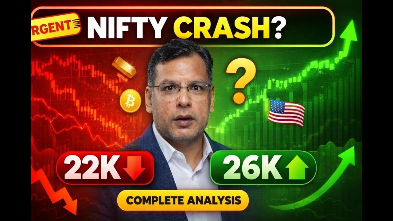 MARKET CRASH ALERT! Nifty Heading to 22K or 26K? Complete Analysis | India, US Markets, Gold, Crypto