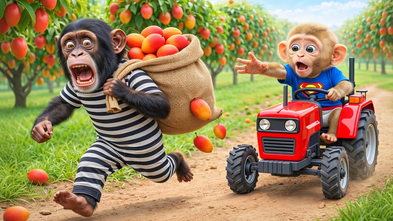 Tractor Monkey iZi Adventure 🚜🐒 | Harvesting Mangoes & Catching a Sneaky Farm Thief 🥭😲