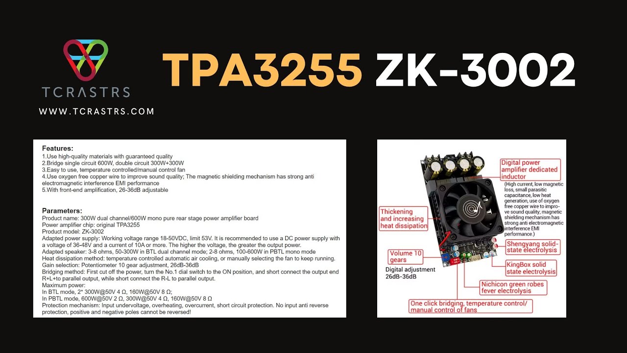 TPA3255 ZK-3002 amplifier board tests, measurements and review