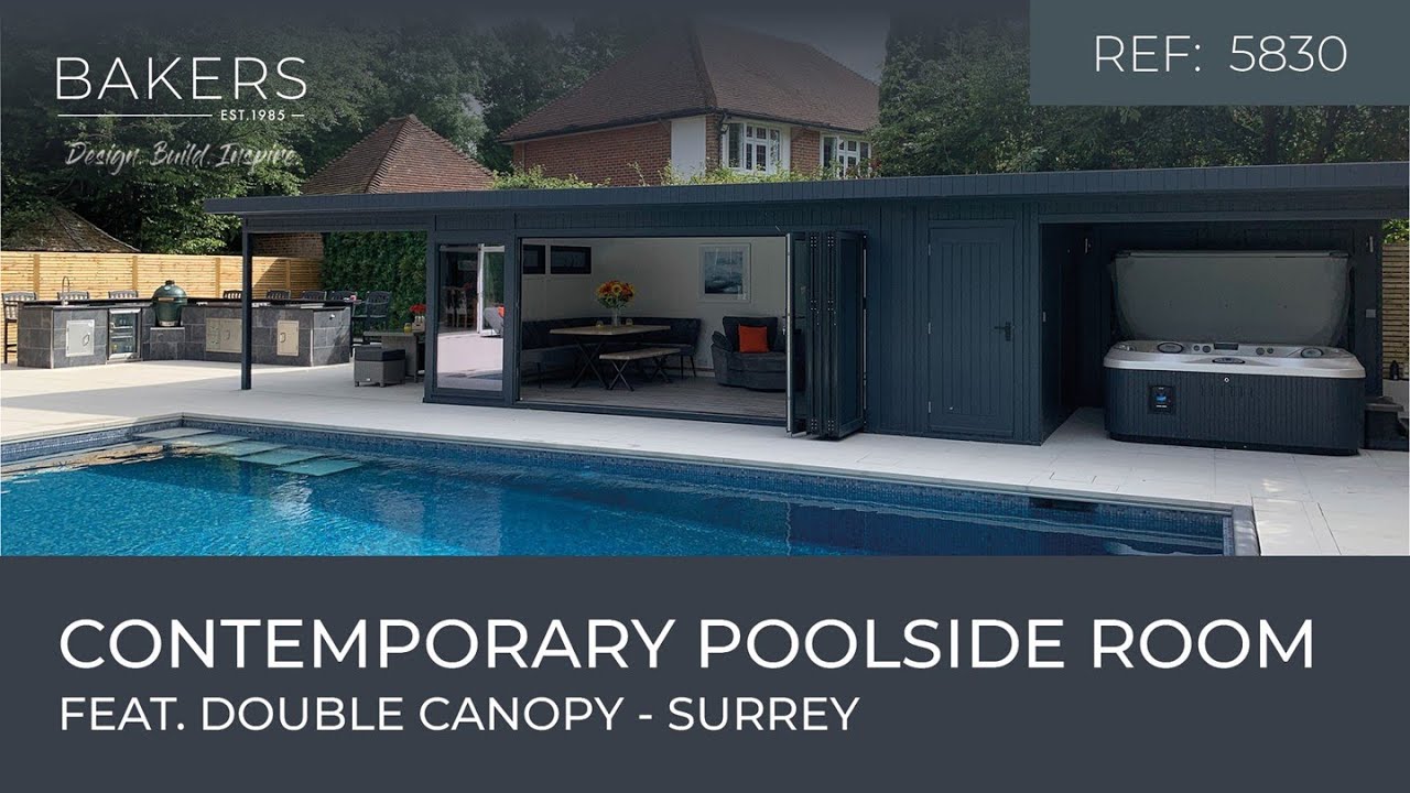 REF 5830 Contemporary Poolside Garden Room feat. Double Canopy -in Surrey