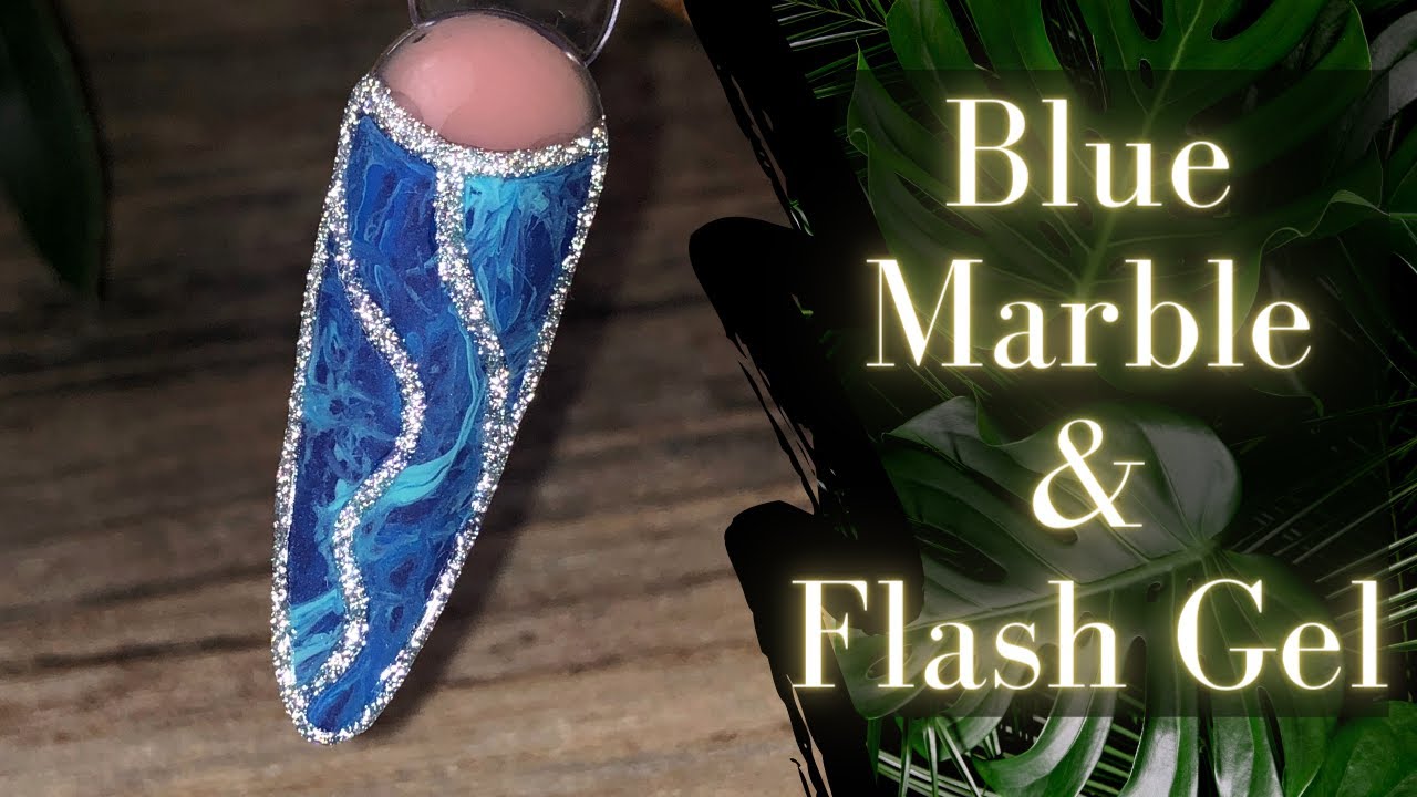 Flash Gel and Matte Blue Marble Design | Goda Nails