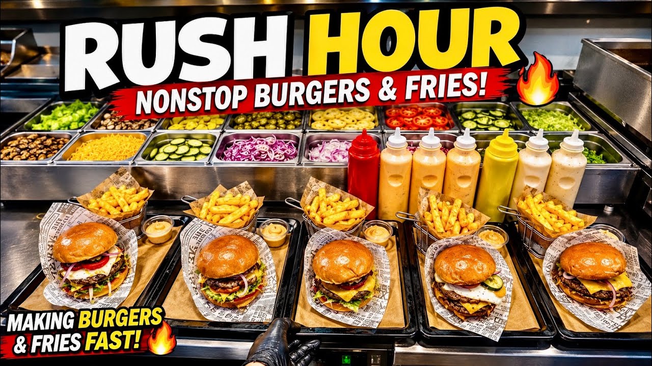 POV: BURGER SHOP RUSH HOUR! 🍔🔥 SOLO COOKING 🧑&zwj;🍳 Nonstop Orders & Fries 