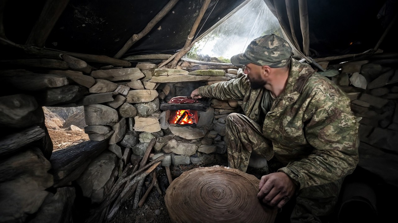 3 Days Winter Camping: Fireplace Inside My Survival Shelter! (Solo Bushcraft)