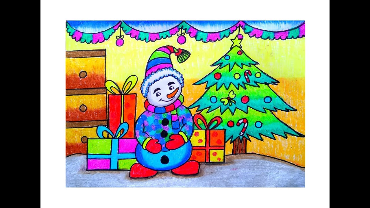 HOW TO DRAW CHRISTMAS SNOWMAN DRAWING EASY WITH OIL PASTEL FOR BEGINNERS@shailajashitole4856​
