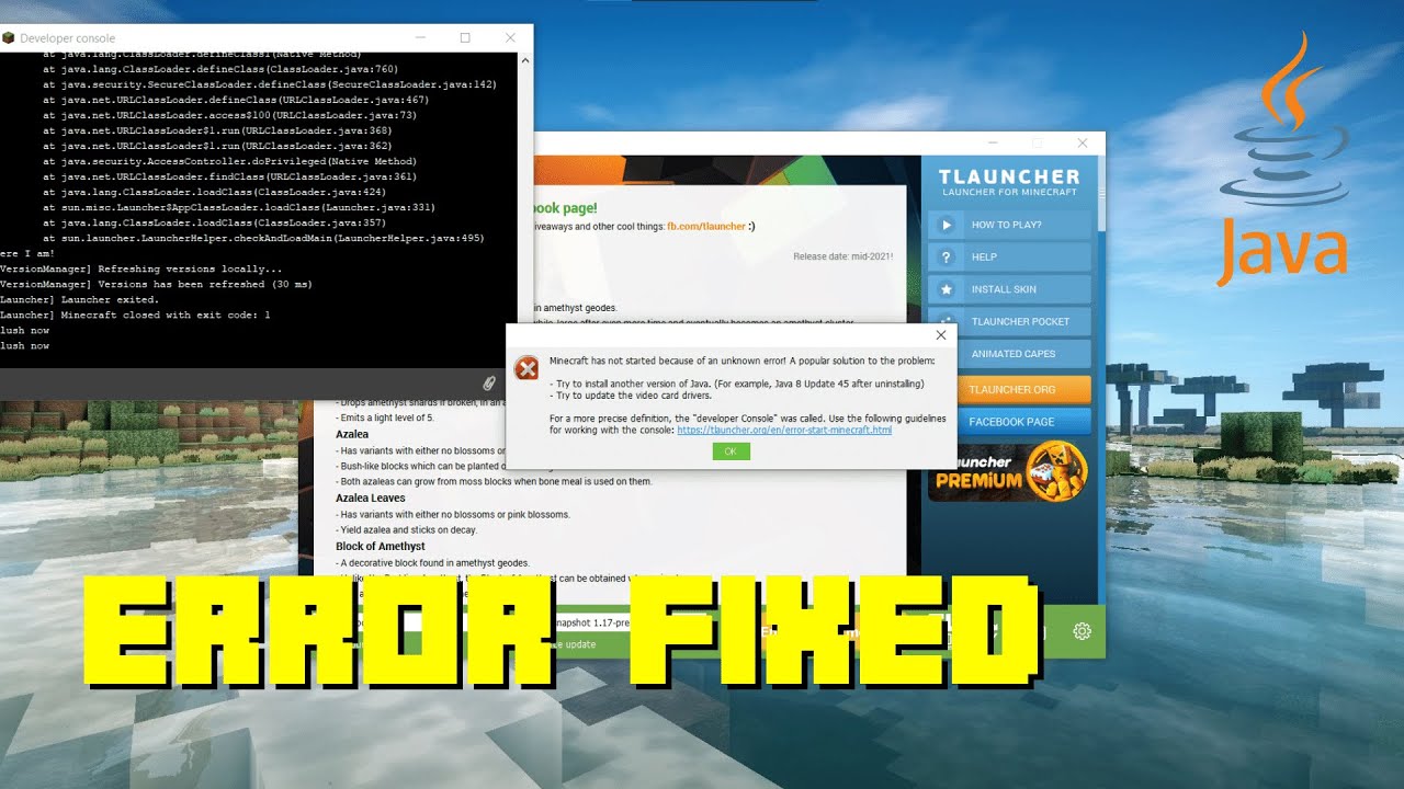 How to fix Java error in Tlauncher (2021) | Minecraft Snapshot 1.17-pre2