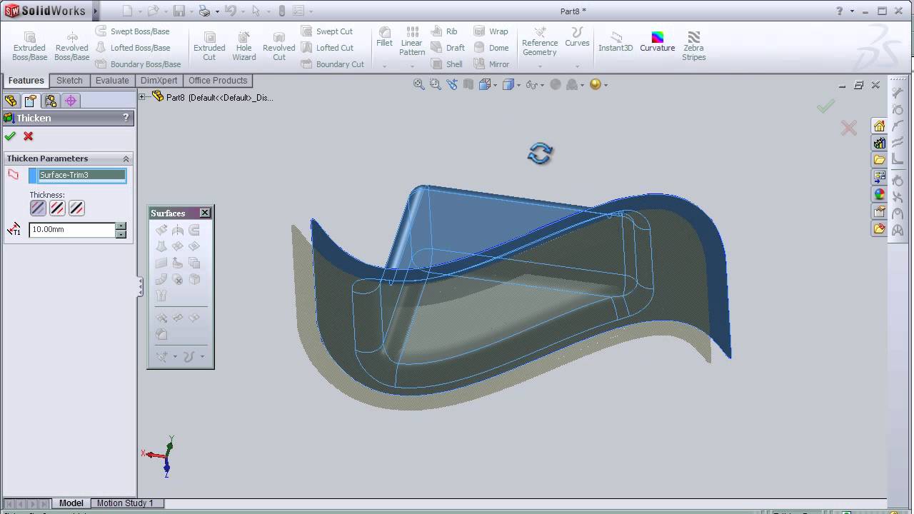 27- SolidWorks Surface TUTORIAL: THICKEN SURFACE