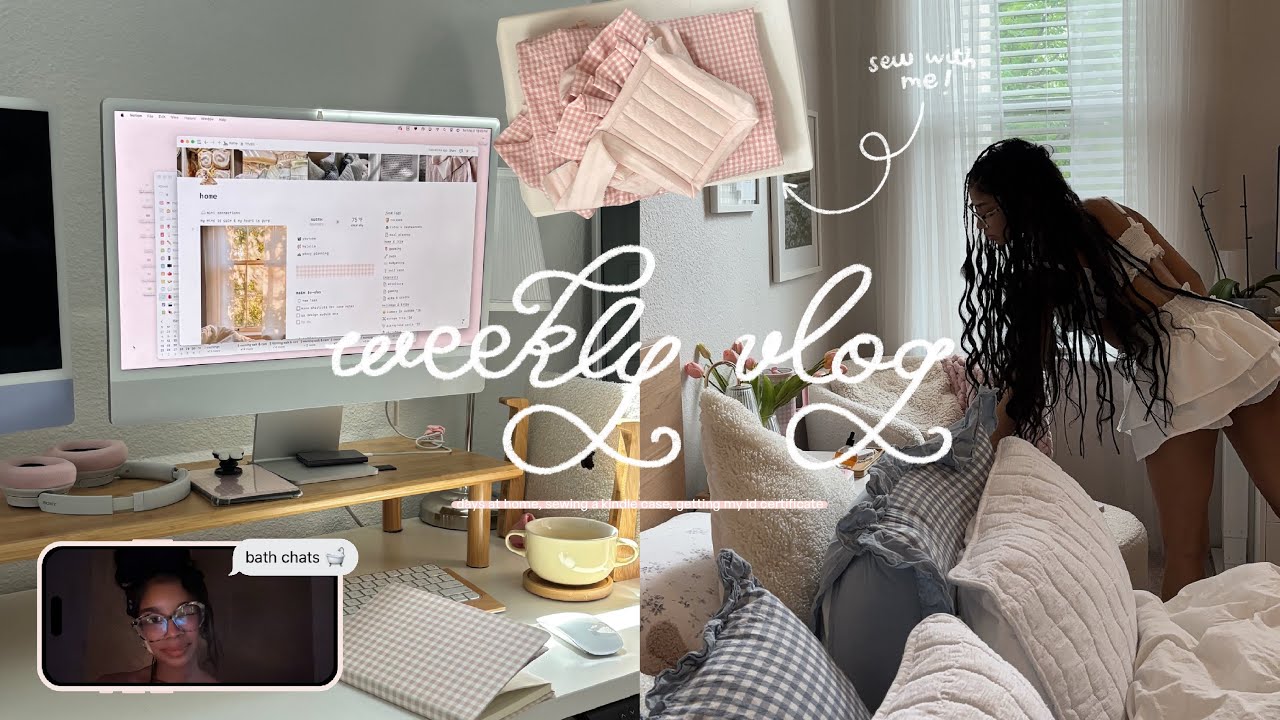 weekly vlog 🌧️💻✏️ — days at home, sew with me, studies, banana bread, mini grocery haul