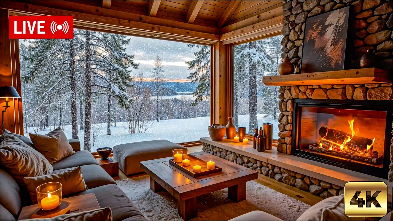 This Winter Cabin Will Melt Your Stress ❄️🔥 Fireplace, Snowfall & Forest Sounds | 4K Live