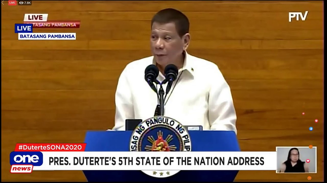PRESIDENT RODRIGO ROA DUTERTE: 5TH STATE OF THE NATION ADDRESS (SONA) FOR 2020