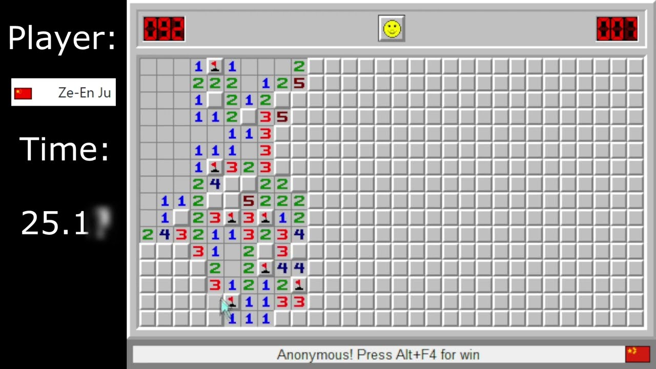 Minesweeper Expert World Record in 25.10 by Ze-en Ju (JZE)