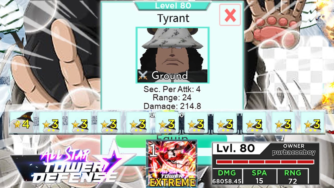 Level 80 Tyrant (Bartholomew Kuma) in Extreme Infinite Mode  | Showcase | All Star Tower Defense