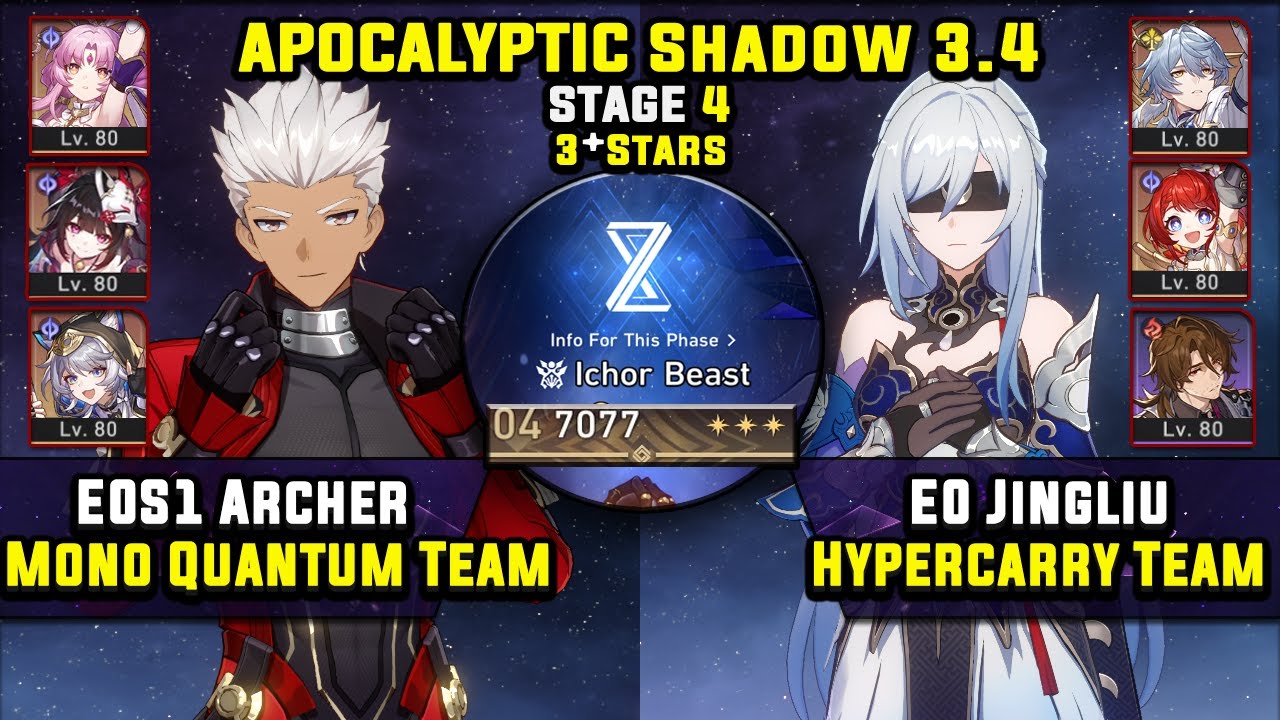 E0 Archer Carry W/ Sparkle & E0 Jingliu Carry (3 Stars) Apocalyptic Shadow 4 Honkai Star Rail 3.4