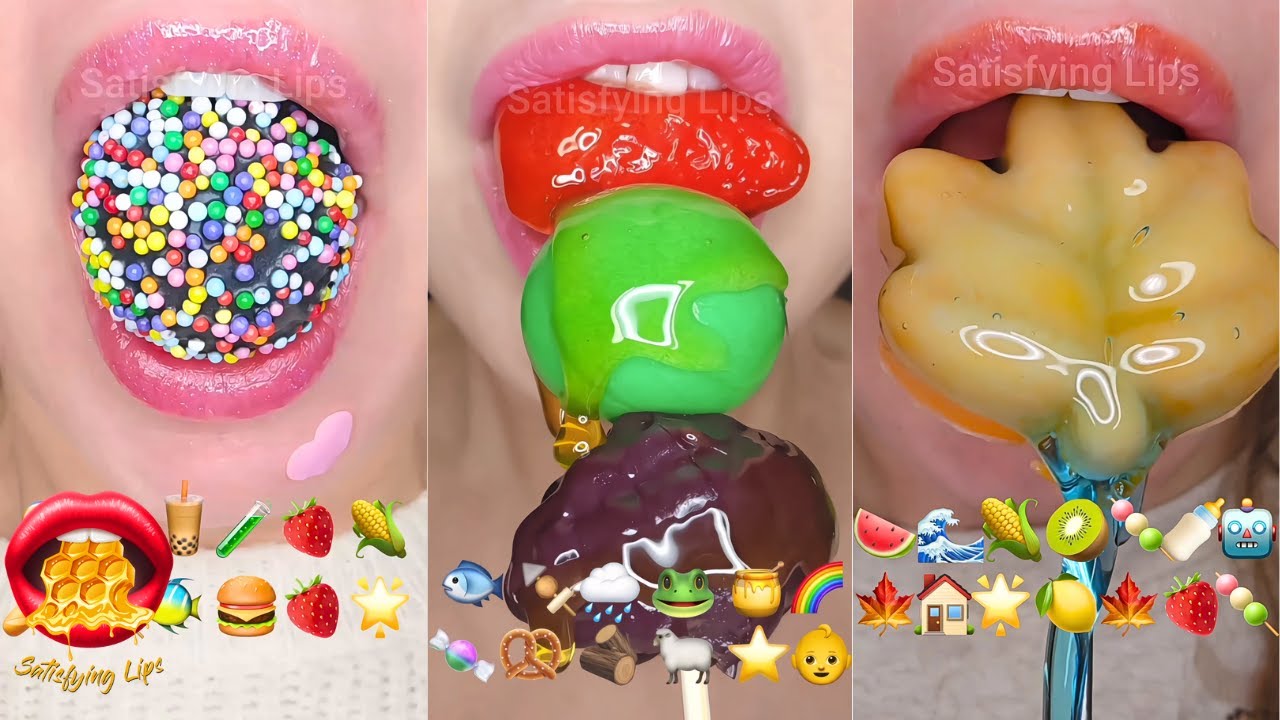 ASMR Satisfying Eating Emoji Food Challenge Slightly Sped Up!