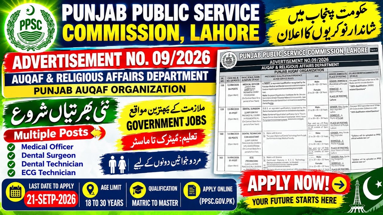 PPSC Jobs 2026 | Punjab Auqaf Jobs| Advertisement 09/2026 | Apply Now