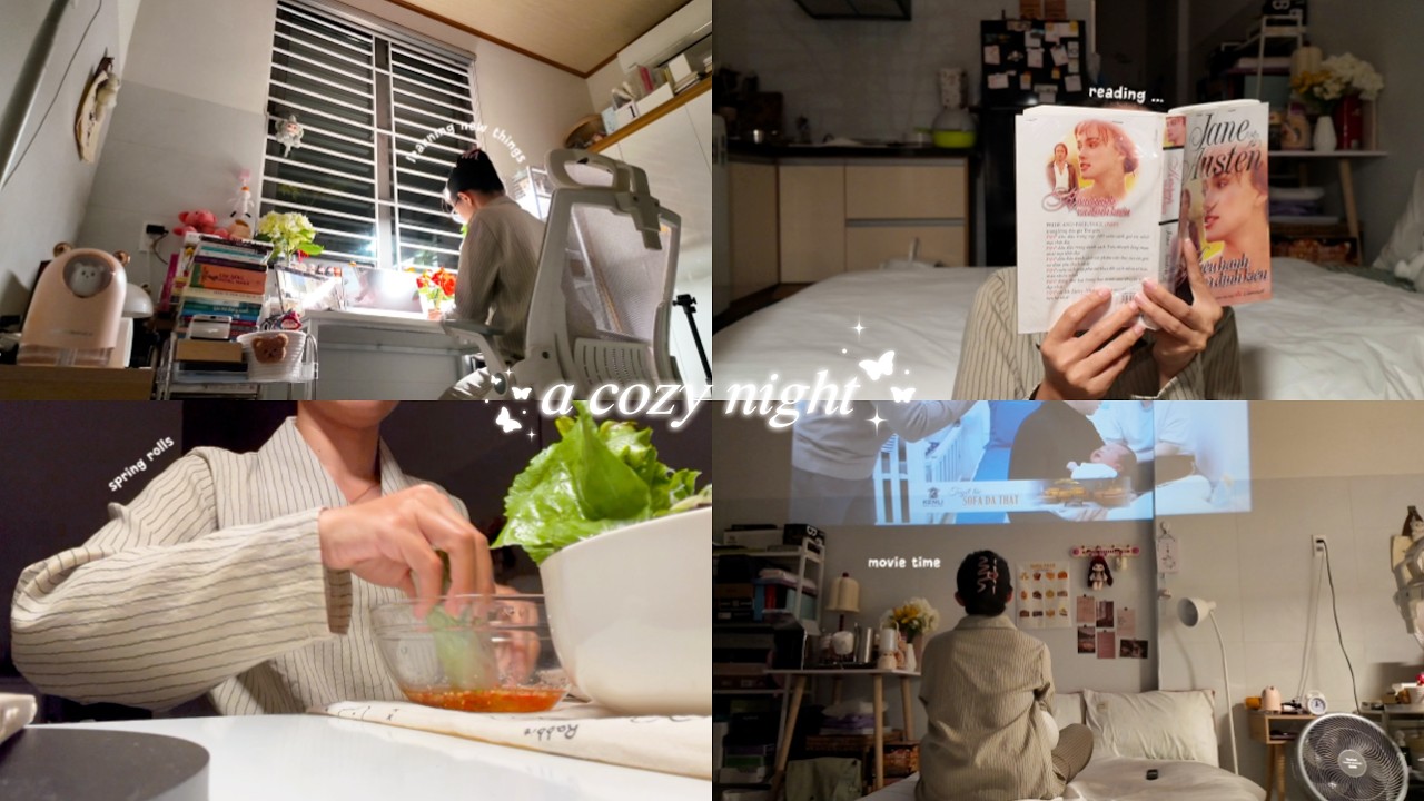 living alone - a slow living night  ✨ | cozy dinner, study session, reading time, gentle routine