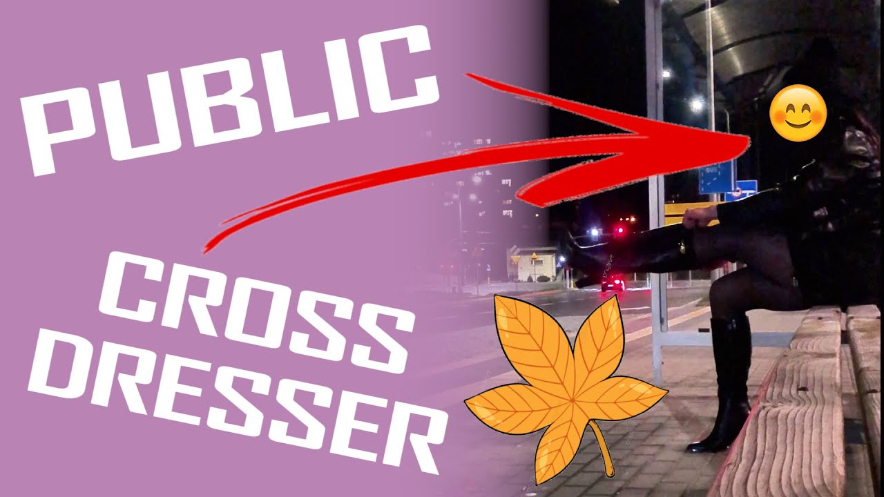 CROSSDRESSER ALEXANDRA AUTUMN PUBLIC WALKING IN BOOTS PANTYHOSE AND BLACK DRESS