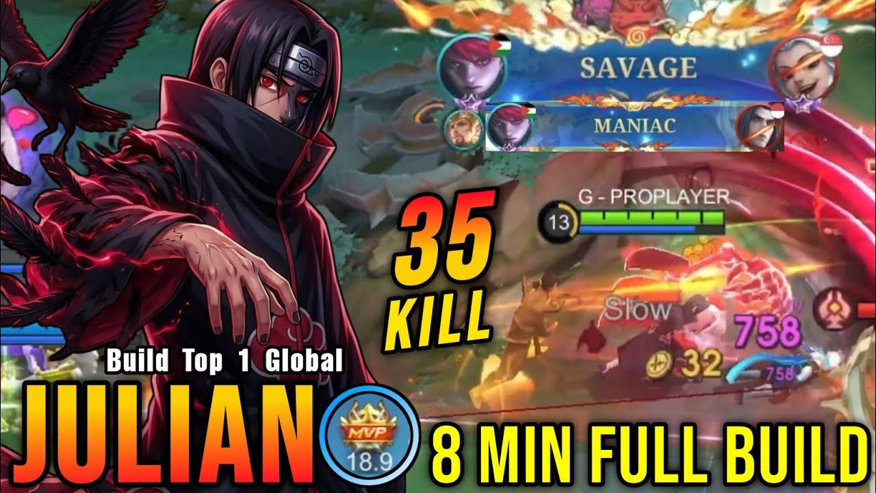 35 Kills + SAVAGE!! Julian Midlane 8 Minutes Full Build - Build Top 1 Global Julian ~ MLBB
