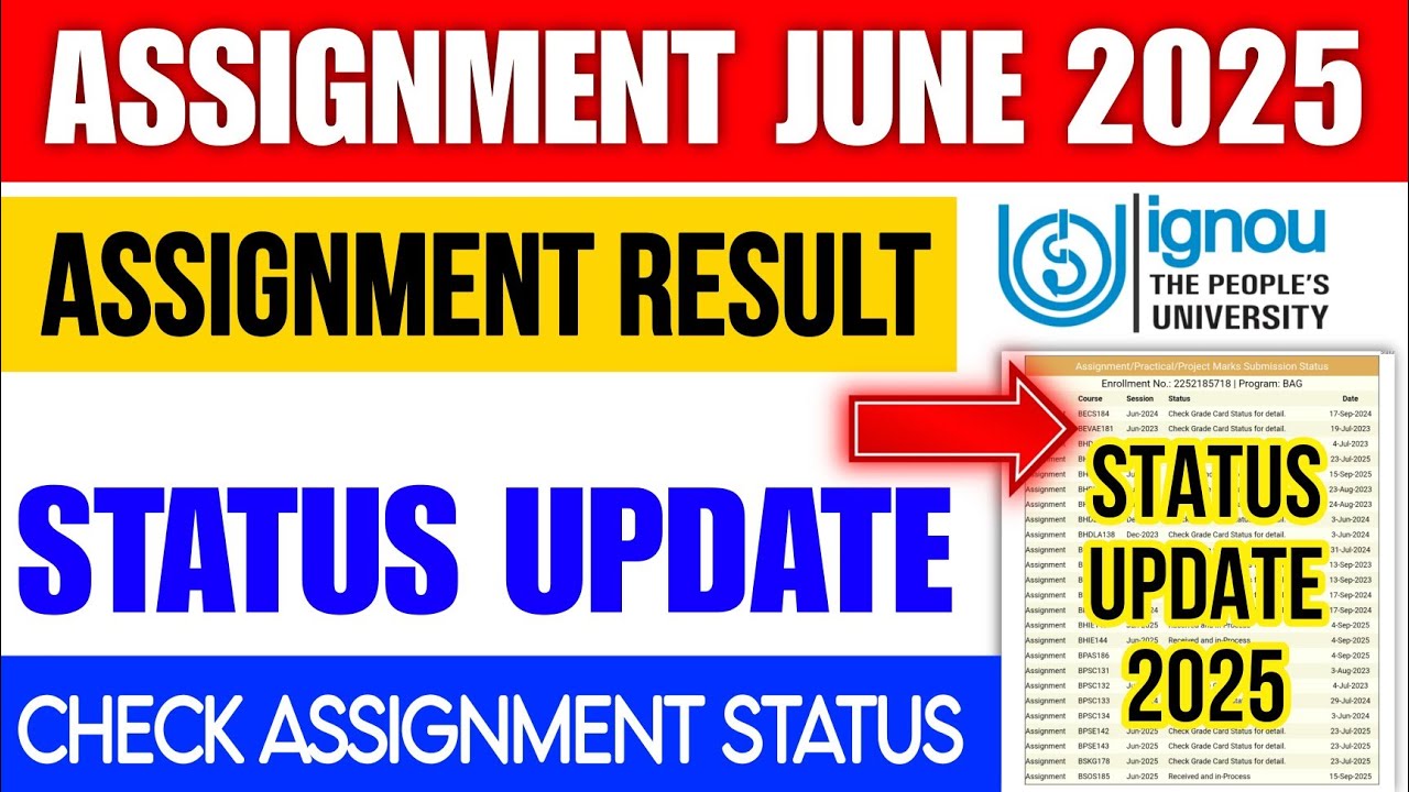 Assignment Status Update 2025 Ignou | New Assignment Status Update Check |Assignment Status update 