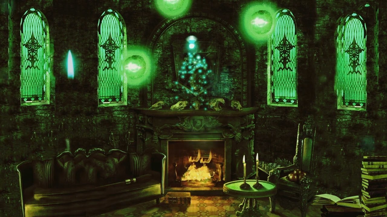Slytherin Dorm at Night | Hogwarts Inspired Ambient ASMR Sound | Nostalgic
