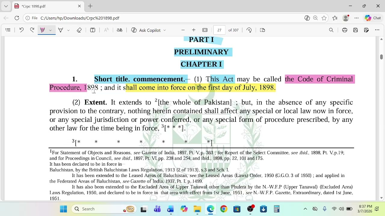Lecture 1 sec 1 to 3 of cr pc 1898