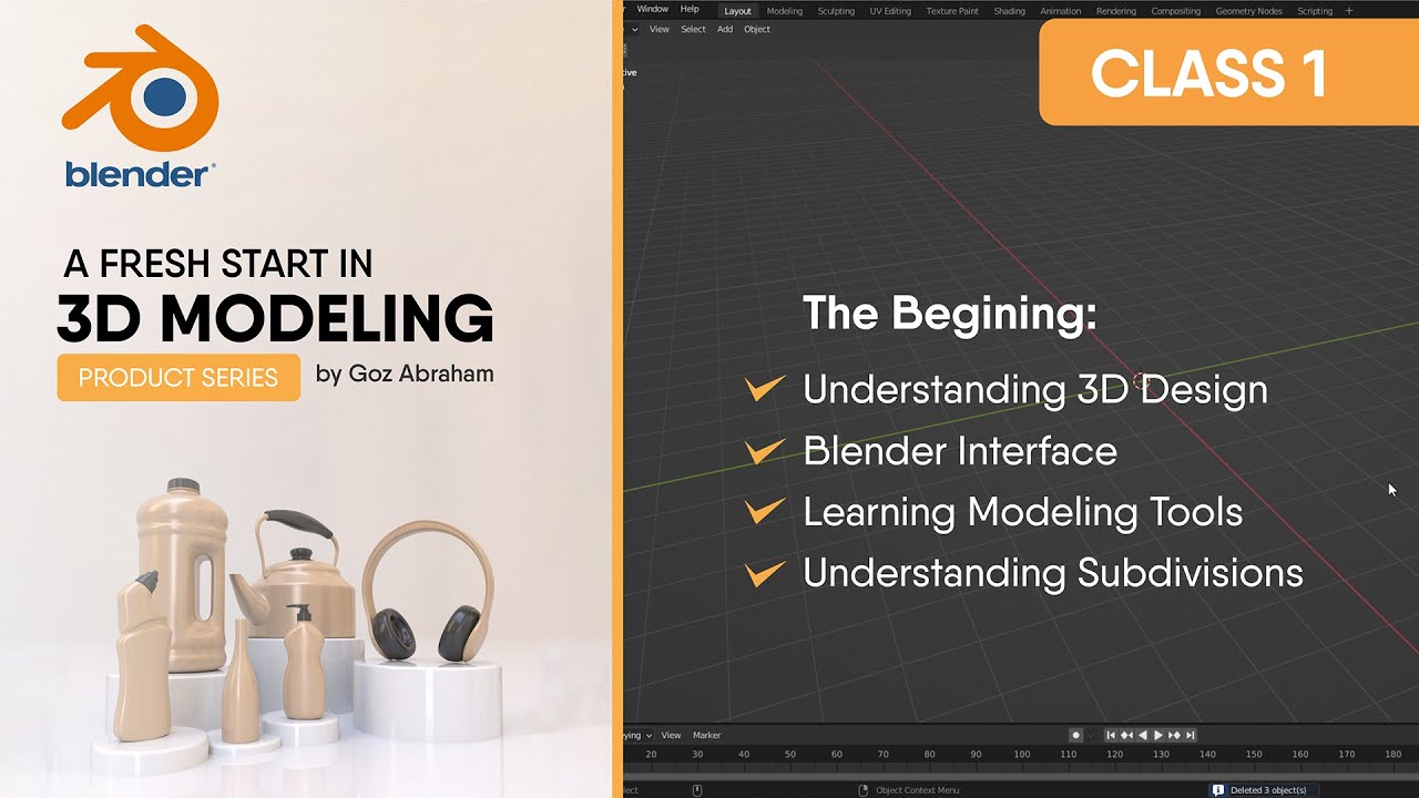 Blender Class 1 | 3D MODELING FOR BEGINNERS | Intro, Interface, Modeling Tools and Subdivisions.