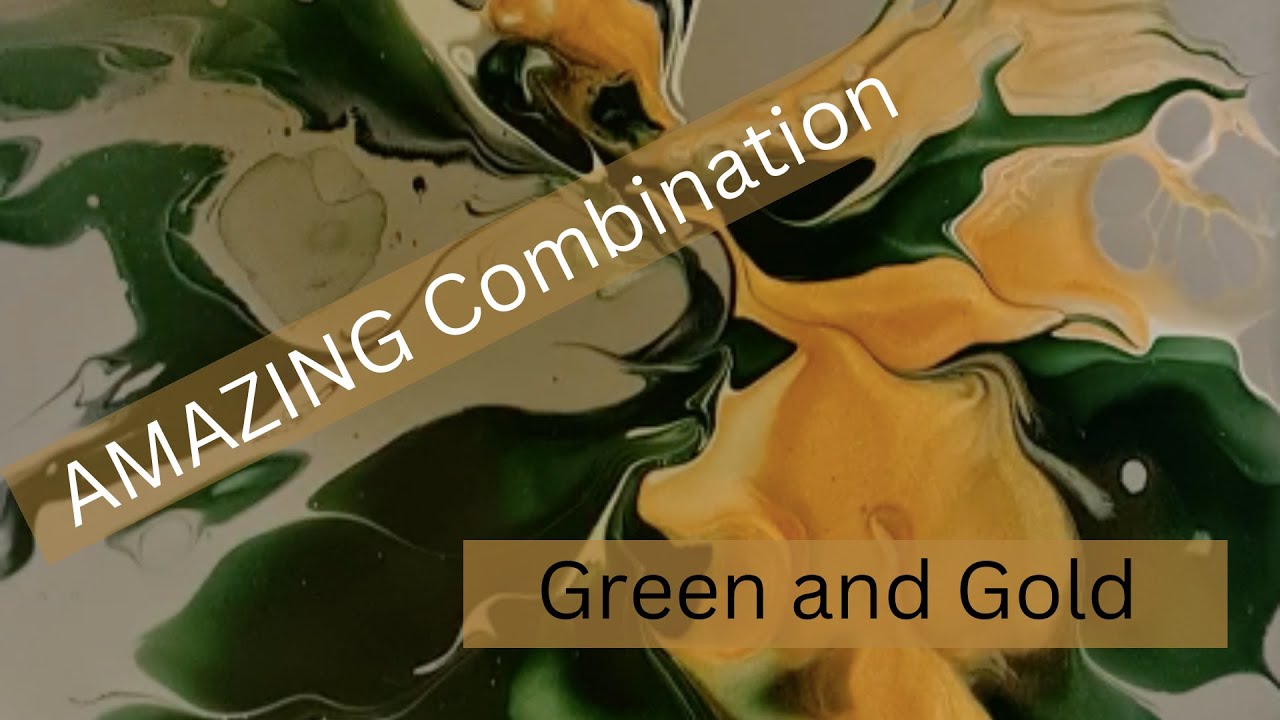 Amazing Green and Gold Combination  20x40cm Pouring Acrylics- HaAppy Flow #17
