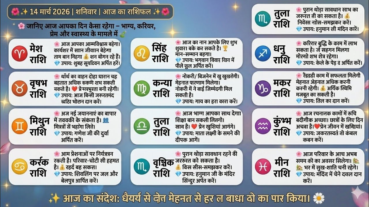 आज का भाग्य: क्या कहते हैं आपके सितारे? (14 मार्च 2026)​jay ma kali 1793 is live