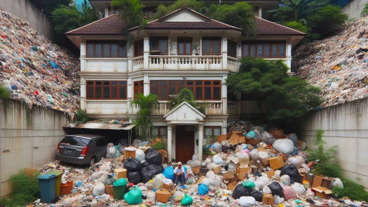 😥The elderly person's house was piled high with garbage, leaving no room to walk.
