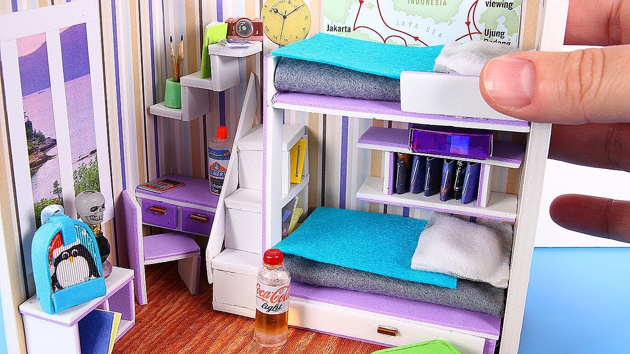 DIY Miniature Bedroom with a Bunk Bed