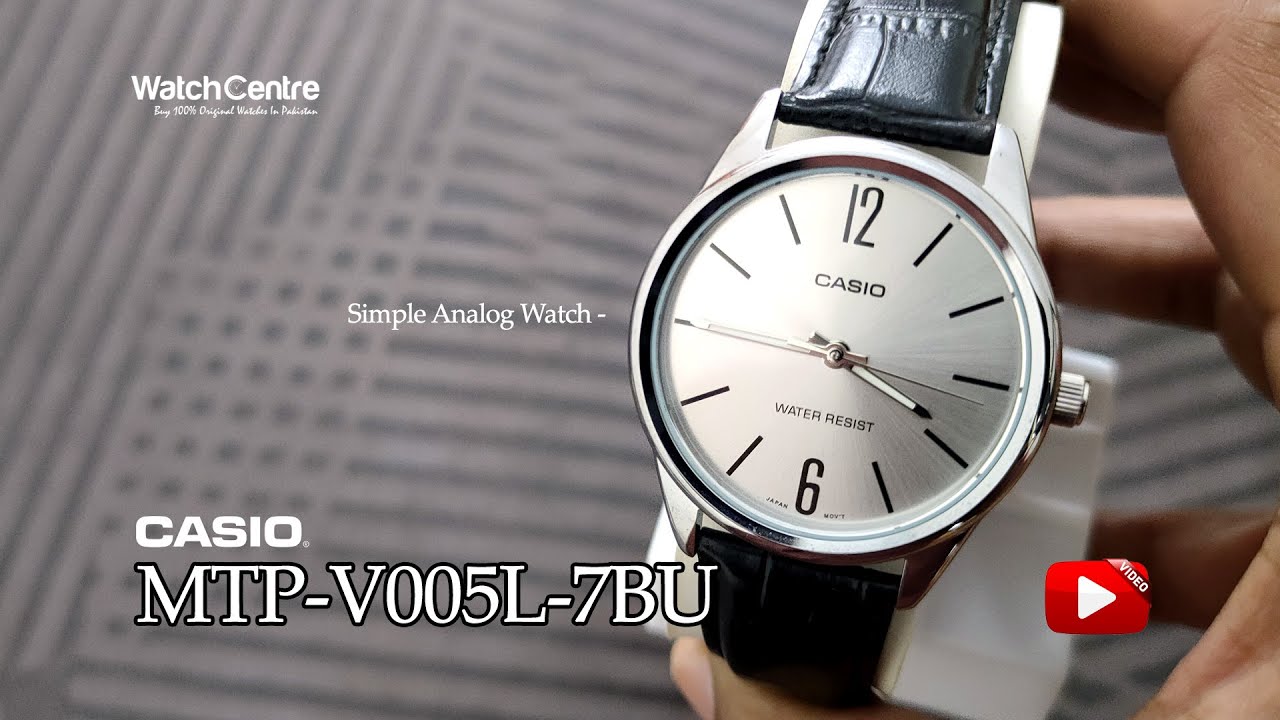 CASIO Simple Analog Watch Model MTP-V005L-7BU in Silver Dial & Black Leather Strap