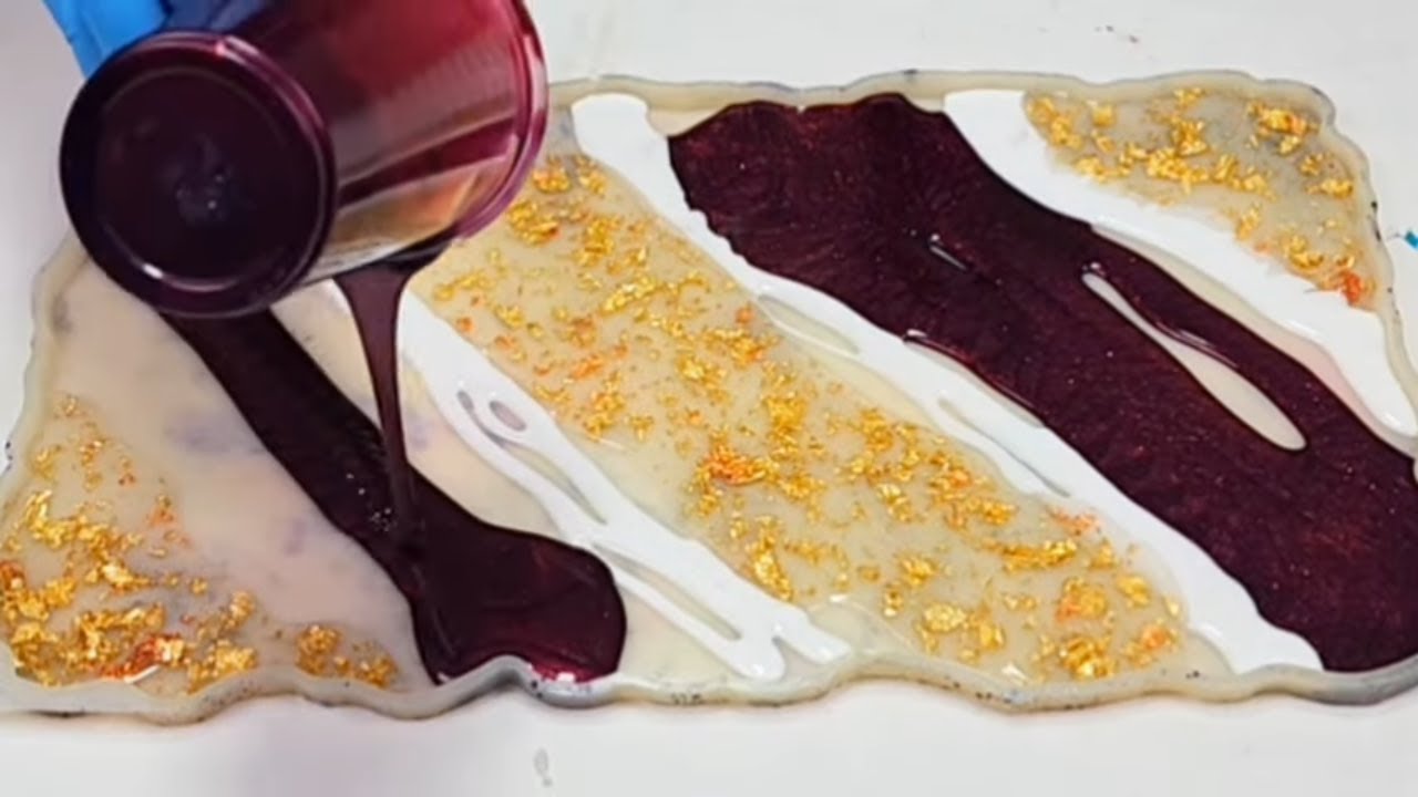 Red and Gold Resin Tray with Gold Flakes!