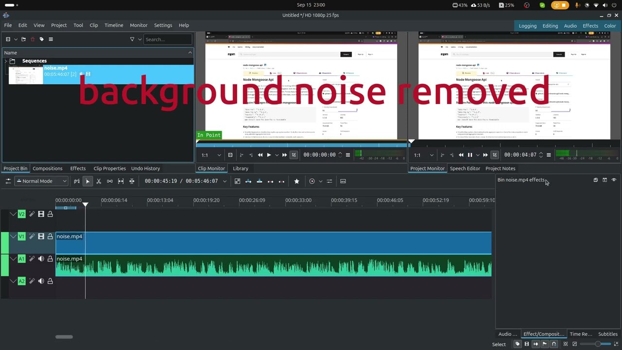 Noise Suppression Background Noise Remove From Any Video | KDENLIVE