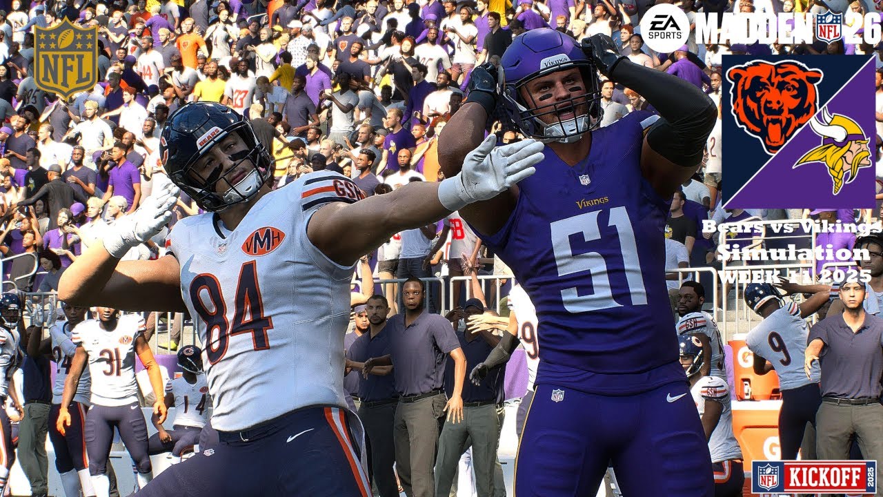 Madden 26 C. J. Gardner-Johnson Chicago Bears vs Minnesota Vikings WEEK 11 Sim 2025 PS5 Game Play
