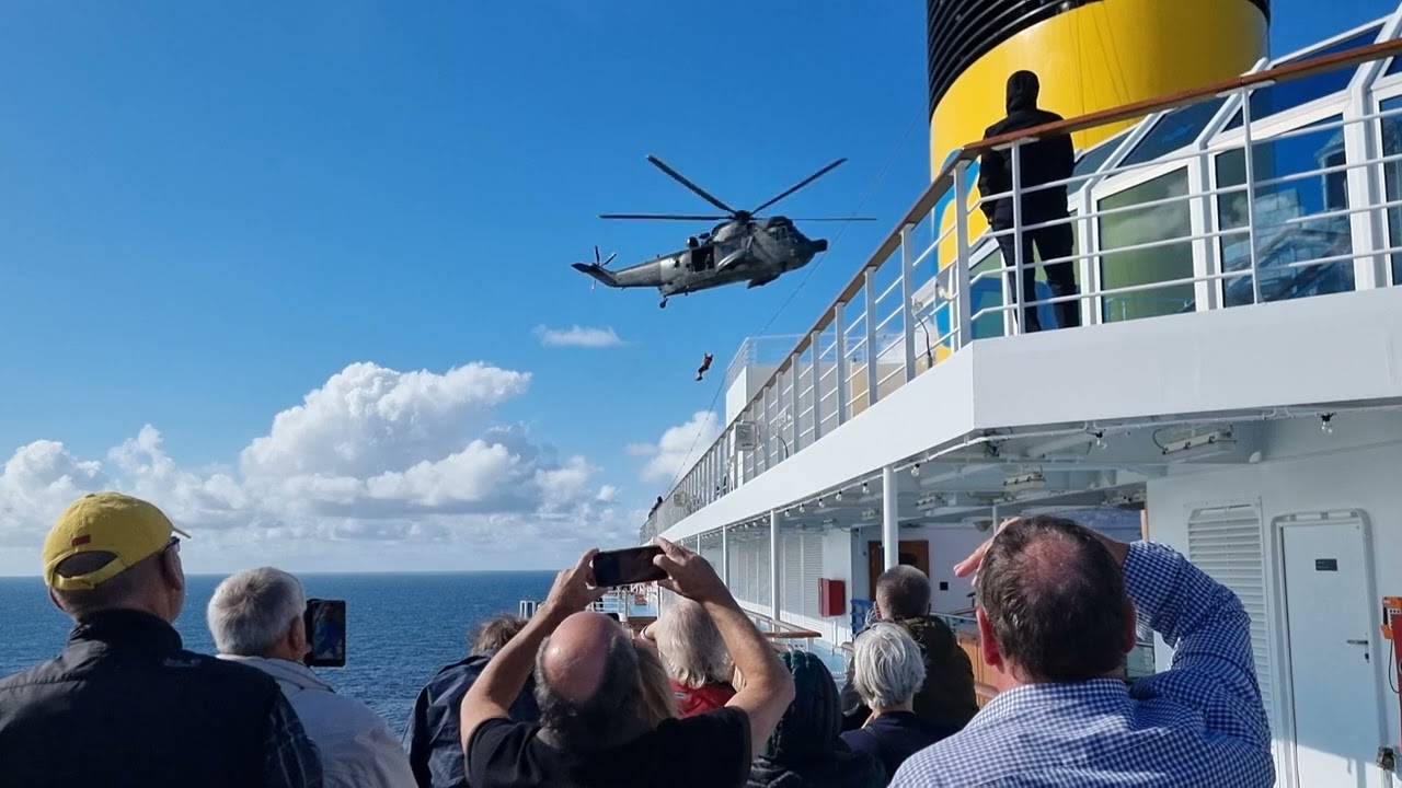 Helicopter medevac from a cruise ship by German coast guard helicopter