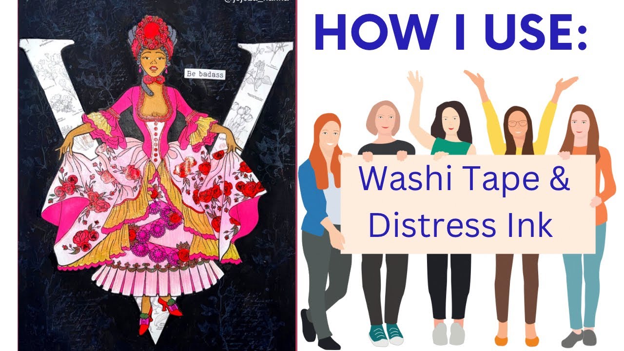 How I use Washi Tape & Distress Ink in my Coloring Pages