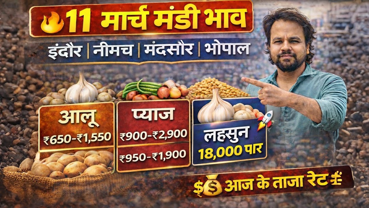 लहसुन 18000 पार 11 मार्च मंडी भाव 🔥 | इंदौर नीमच मंदसौर भोपाल मंडी रेट | आलू प्याज लहसुन के ताजा भाव
