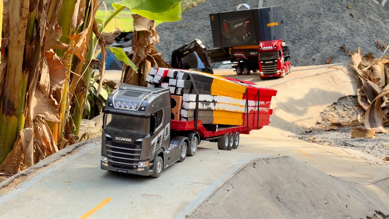 Scania 770s Truck Transportation Excavator Huina 1594 and 1593 Rc Huina 1536 Dump Trucks
