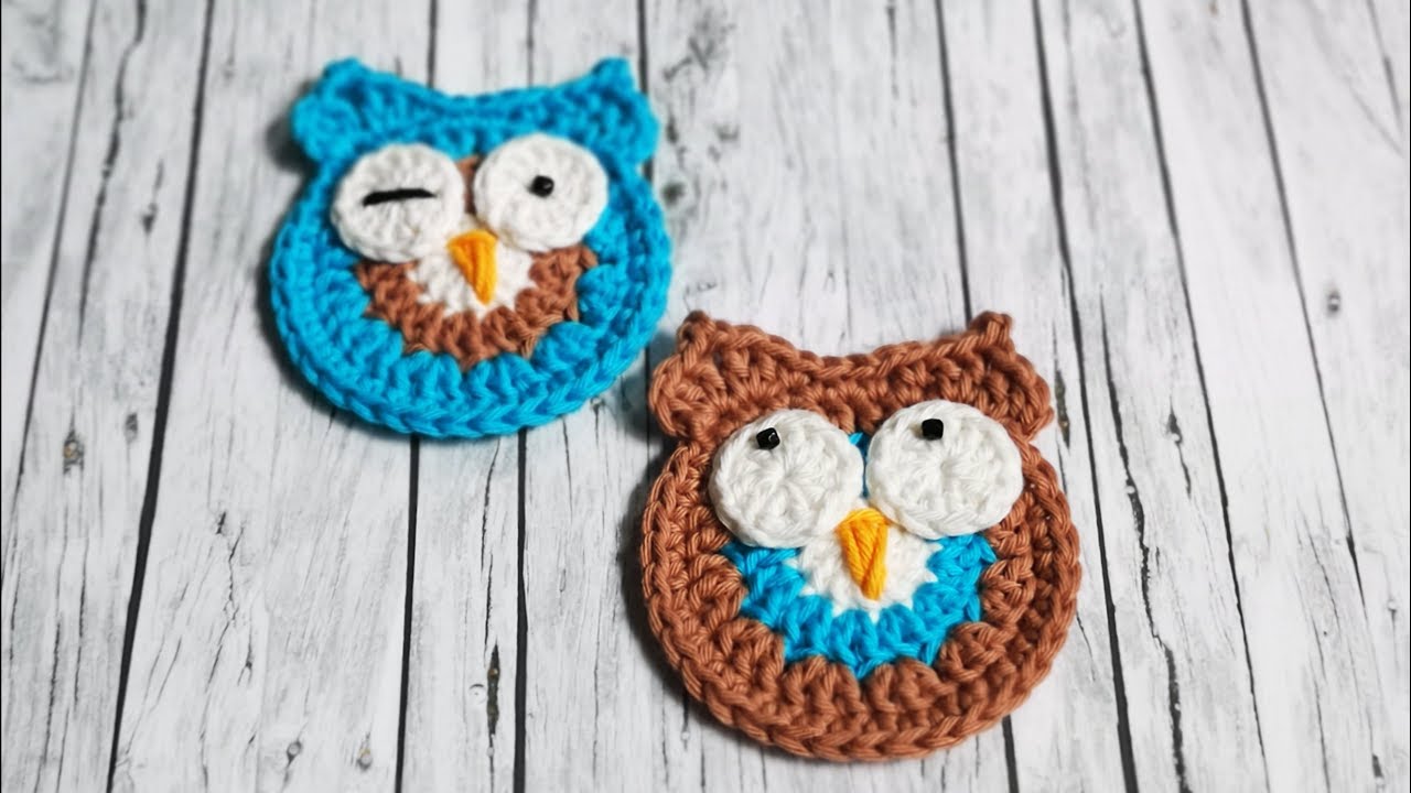 Owl Applique Crochet, Eule Applikation Häkeln