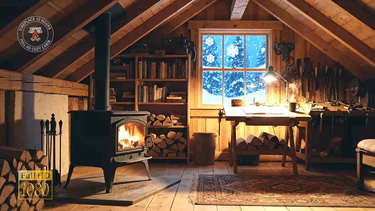 Gentle Fireplace Crackles 10 Hours Snowfall Full HD – Cozy Winter Cabin for Deep Relaxation